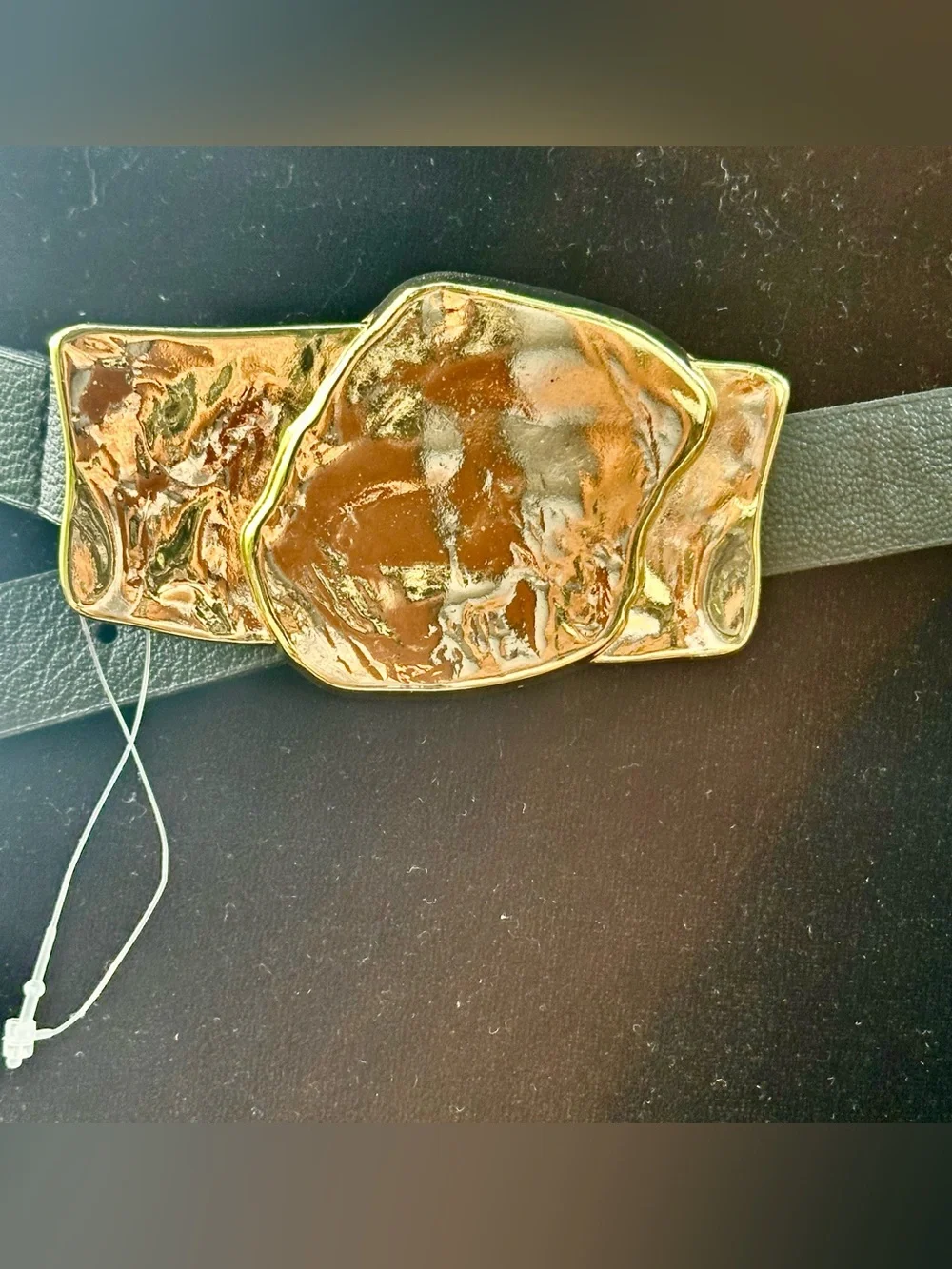 Zara Black Leather Belt with Sculpted Gold Buckle